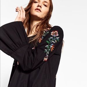 Zara Trafaluc Collection midi black dress with embroider